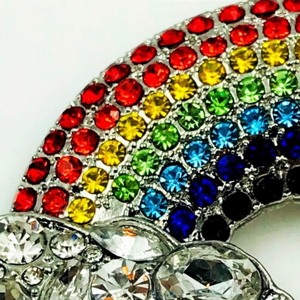 Rainbow Brooch W Clouds Multicolored Rhinestones … - image 3